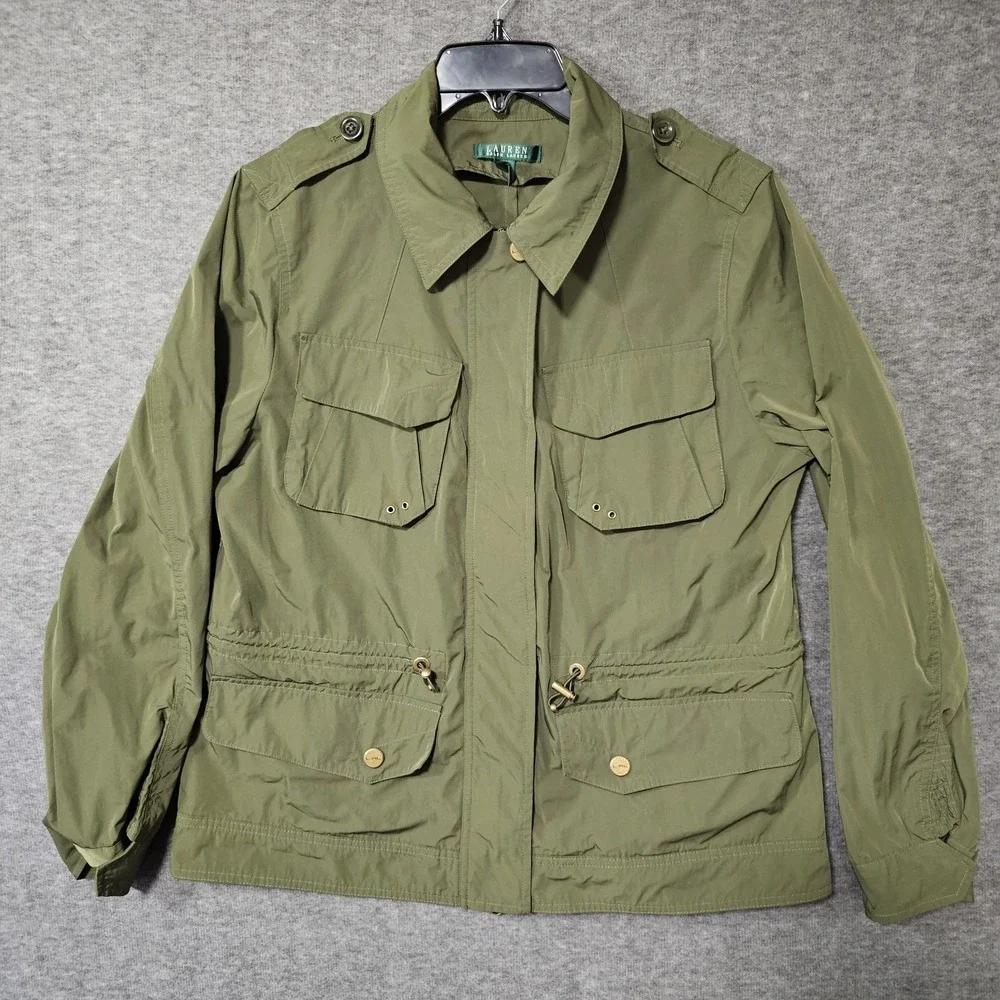 Lauren Ralph Lauren Jacket Women' Large Olive Pocket Zip Military Army Coat Core